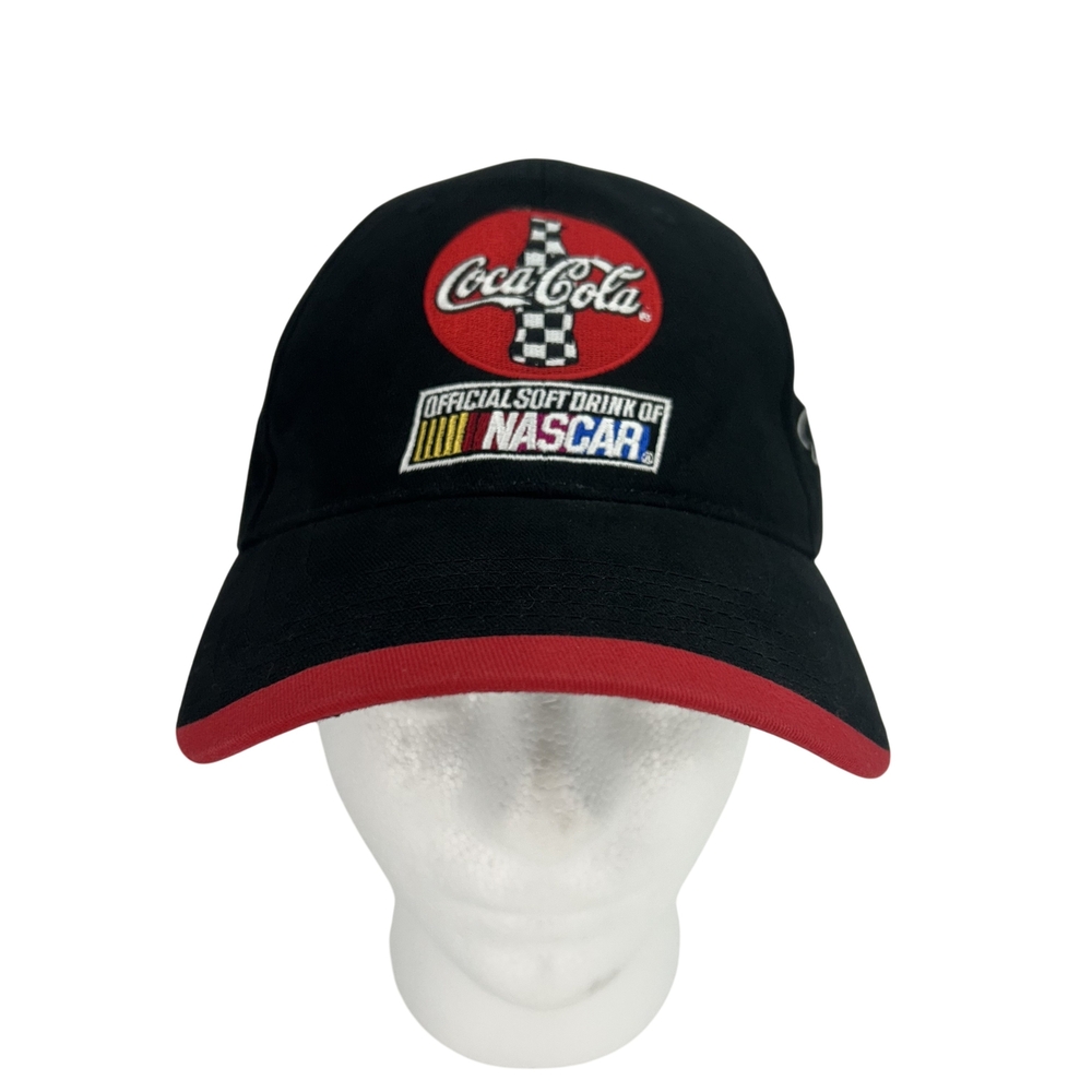 NASCAR Hat Cap Strap Back Mens Black Red Racing Coca-Cola Official Soft Drink